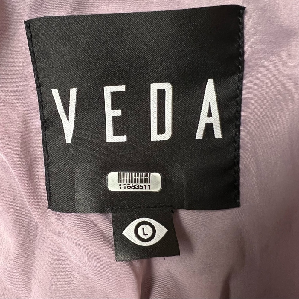 VEDA Lamb Leather Faux Fur Collar Cropped Y2K Penny Lane Biker Bomber Jacket L‎ - Picture 10 of 13